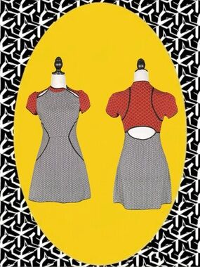 UO Silence + Noise Retro Mod Alt Black White Red Geo Print Cut Out Mini Dress M